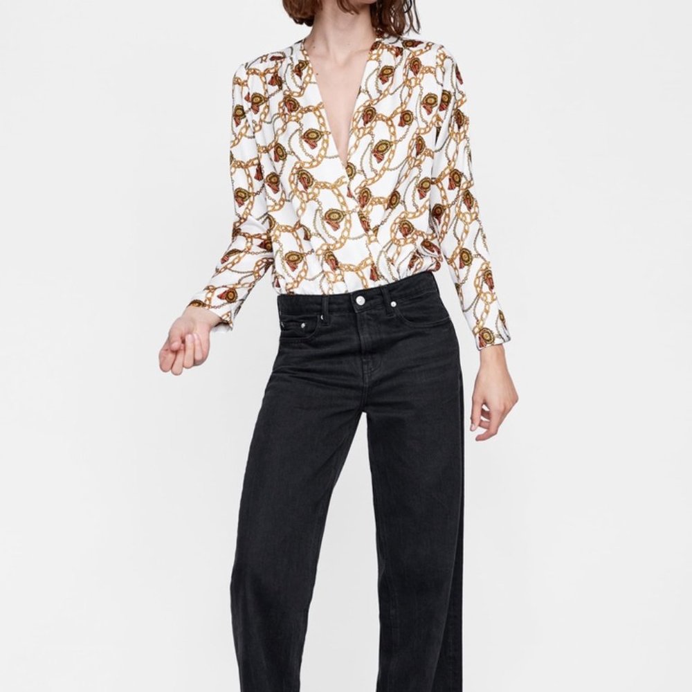 ZARA CHAIN PRINT WHITE BODYSUIT BRAND NEW WITH TAGS MEDIUM AND LARGE AVAILABLE